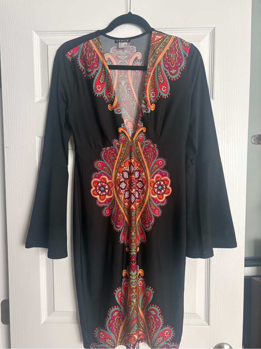 Venus Size Small Cocktail dress- black with Paisley print